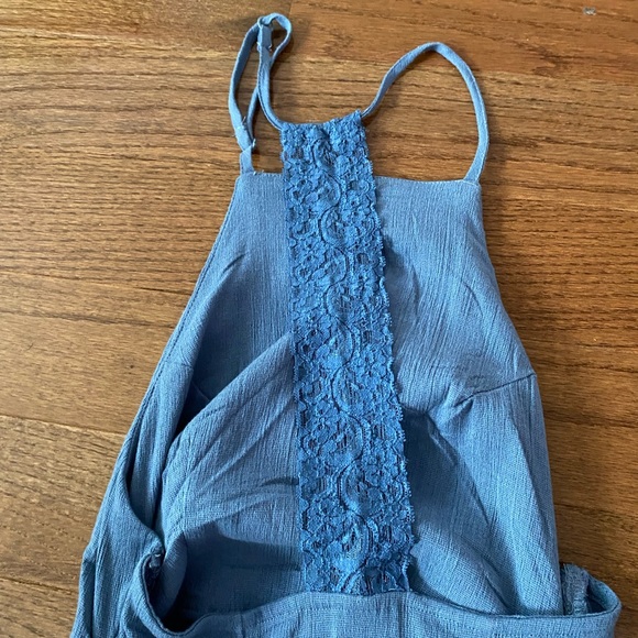 NWOT body con intimately free people blue lace side slit halter mini dress - Picture 4 of 6